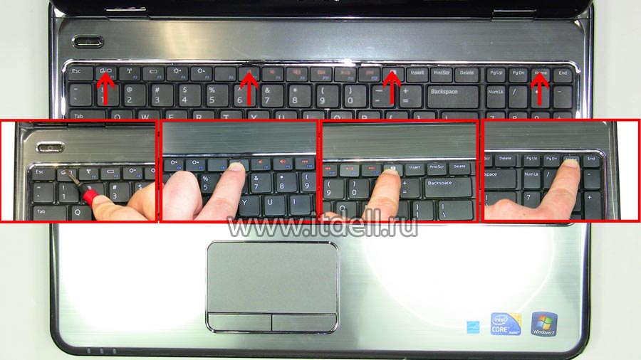 Dell Inspiron N5010, M5010 и M501R снимаем клавиатуру из пазов